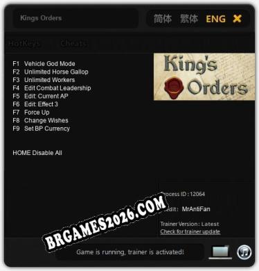 Kings Orders: Trainer Completo (v3.0.54)