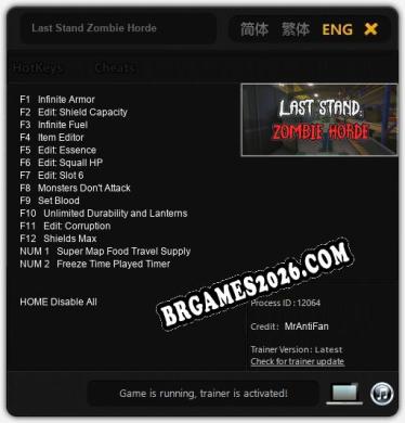 Last Stand Zombie Horde - Trainer Funcional +14 funções