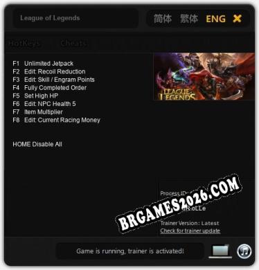 Trainer e cheats para League of Legends - 8 opções