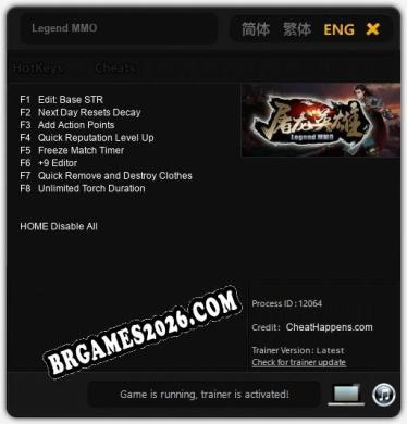 Trainer e cheats para Legend MMO - 8 opções