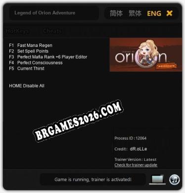 Legend of Orion Adventure: Trainer Gratuito (+5 cheats)