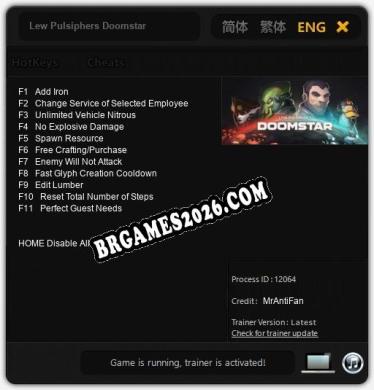 Trainer para Lew Pulsiphers Doomstar [v1.0.1]