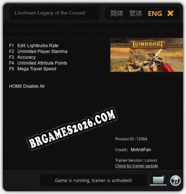 Cheats Lionheart Legacy of the Crusader - Trainer v4.6 por MrAntiFan