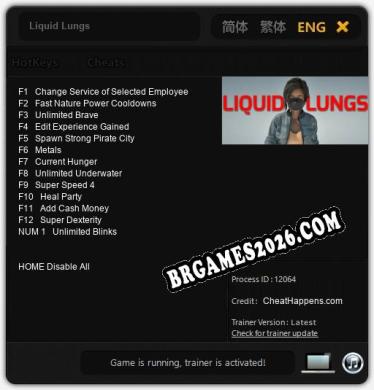 Trainer e cheats para Liquid Lungs - 13 opções