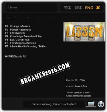 Cheats Lisssn - Trainer v1.6 por MrAntiFan