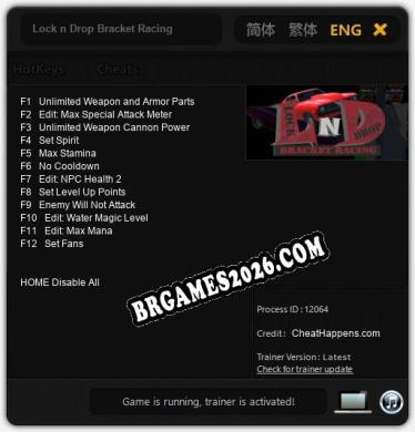 Trainer e cheats para Lock n Drop Bracket Racing - 12 opções