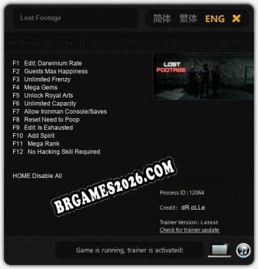 Trainer Lost Footage [PC] - 12 funções ativas