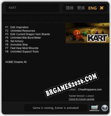 Trainer e cheats para KART - 8 opções