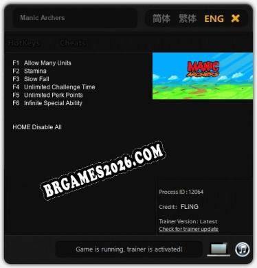 Manic Archers: Trainer Gratuito (+6 cheats)