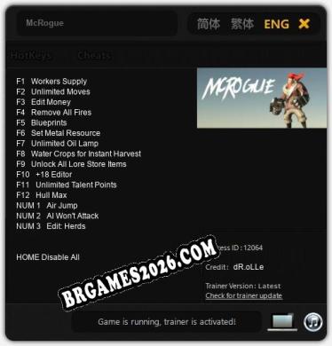 Trainer e cheats para McRogue - 15 opções