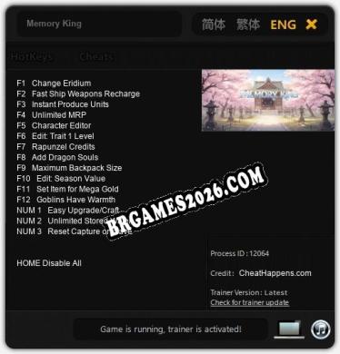 Cheats e trainer Memory King +15 [Verificado funcionando]