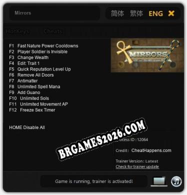 Trainer e cheats para Mirrors - 12 opções