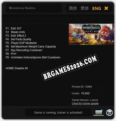 Monstrous Realms: Trainer Atualizado v1.2 (todos os cheats)