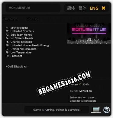 MONUMENTUM: Trainer Gratuito (+9 cheats)