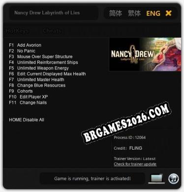 Nancy Drew Labyrinth of Lies: TRAINER E CHEATS (V1.0.69)