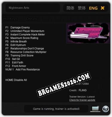 Nightmare Arts: TRAINER E CHEATS (V1.0.84)
