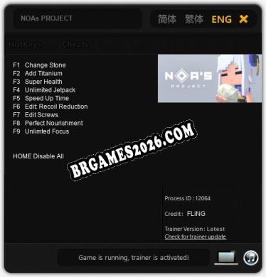 Trainer e cheats para NOAs PROJECT - 9 opções
