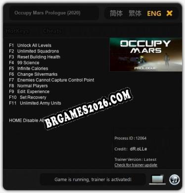 Trainer e cheats para Occupy Mars Prologue (2020) - 11 opções
