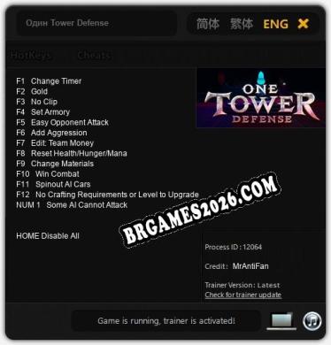 Один Tower Defense: Trainer Atualizado v1.1 (todos os cheats)