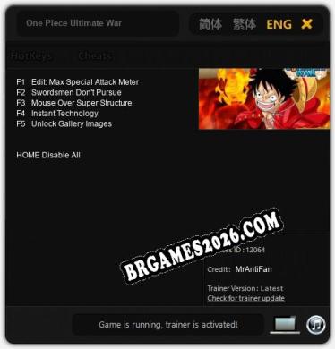 One Piece Ultimate War - Trainer Funcional +5 funções