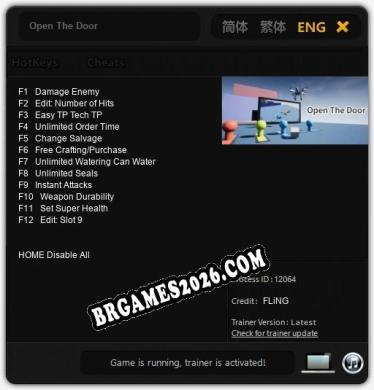 Trainer e cheats para Open The Door - 12 opções