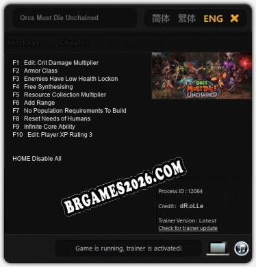 Orcs Must Die Unchained - Trainer Funcional +10 funções