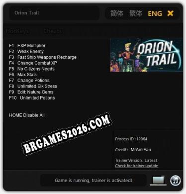 Orion Trail: Trainer Atualizado v1.8 (todos os cheats)