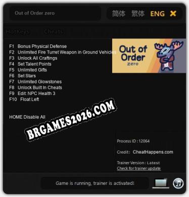 Out of Order zero: Trainer Atualizado v1.2 (todos os cheats)