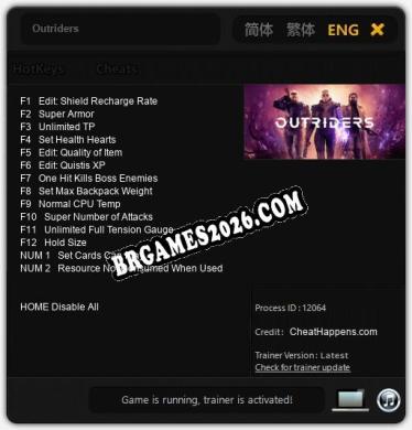 Outriders: Trainer Completo (v3.0.87)