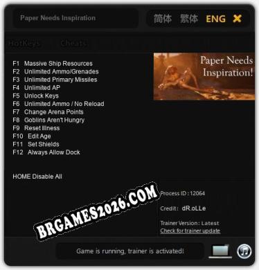 Paper Needs Inspiration - Cheat Trainer +12 [Edição dR.oLLe]