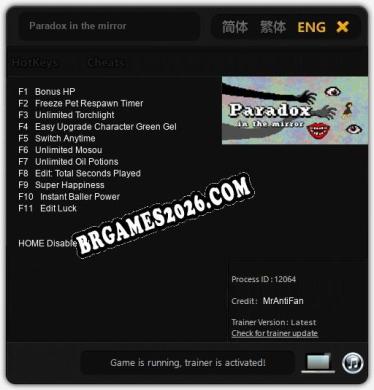 Cheats Paradox in the mirror - Trainer v2.0 por MrAntiFan