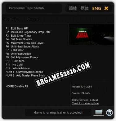 Paranormal Tape KARAK - Trainer Funcional +14 funções