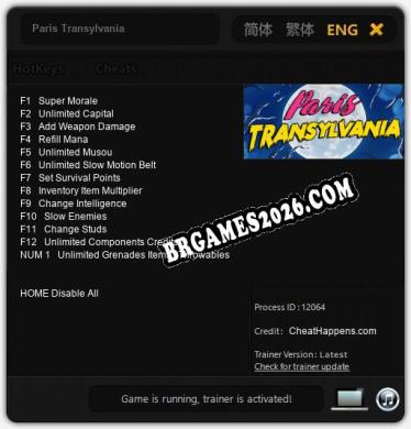 Paris Transylvania: Trainer Atualizado v1.9 (todos os cheats)