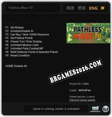 Pathless Maze TD - Cheat Trainer +9 [Edição MrAntiFan]