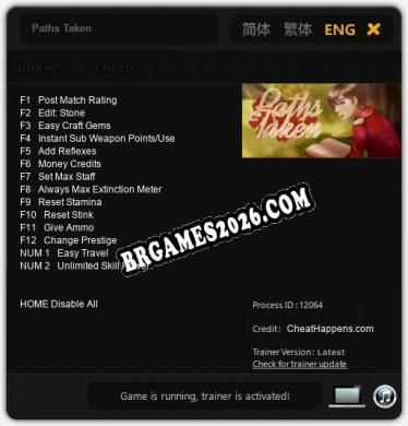 Paths Taken: Trainer Atualizado v1.7 (todos os cheats)