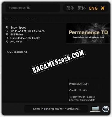 Cheats Permanence TD - Trainer v4.9 por FLiNG