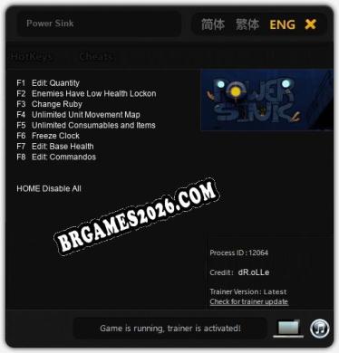 Cheats e trainer Power Sink +8 [Verificado funcionando]
