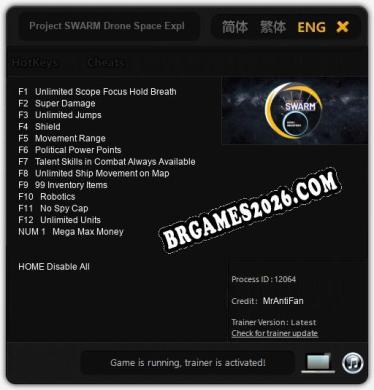 Project SWARM Drone Space Exploration Program - Trainer Funcional +13 funções