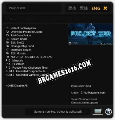 Project War - Trainer Funcional +14 funções