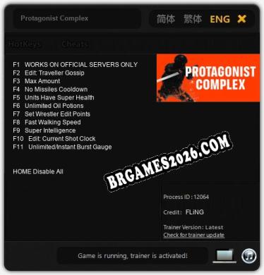 Trainer Protagonist Complex [PC] - 11 funções ativas