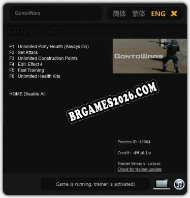 Trainer e cheats para QontoWars - 6 opções