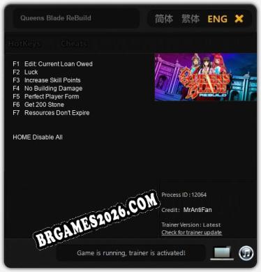 Trainer e cheats para Queens Blade ReBuild - 7 opções