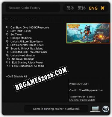 Trainer para Raccoon Crafts Factory [v1.0.4]