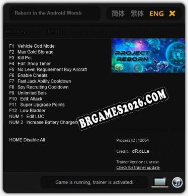 Trainer Reborn in the Android Womb [PC] - 14 funções ativas