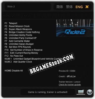 Ride 2: Trainer Atualizado v1.6 (todos os cheats)