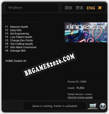 Trainer e cheats para RingRacer - 8 opções