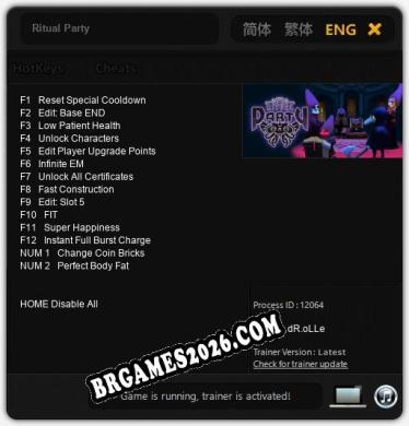 Ritual Party: Trainer Gratuito (+14 cheats)
