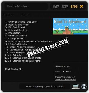 Trainer para Road To Adventure [v1.0.2]