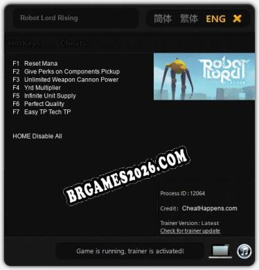 Trainer e cheats para Robot Lord Rising - 7 opções