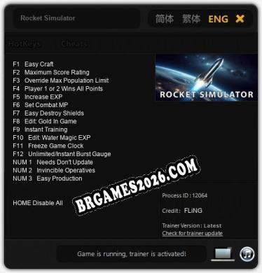 Rocket Simulator: TRAINER E CHEATS (V1.0.97)